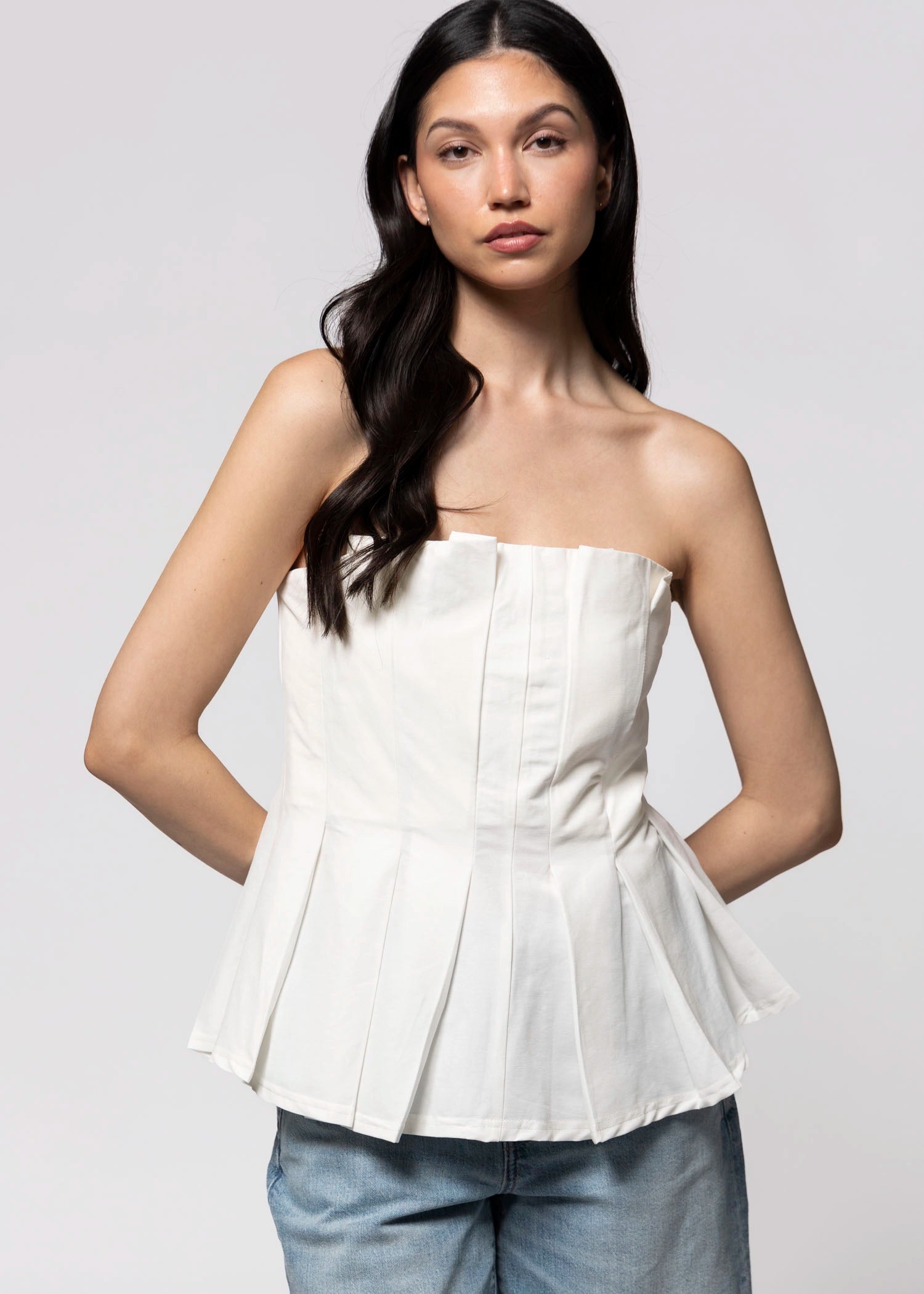 swatch_Off White strapless peplum blouse