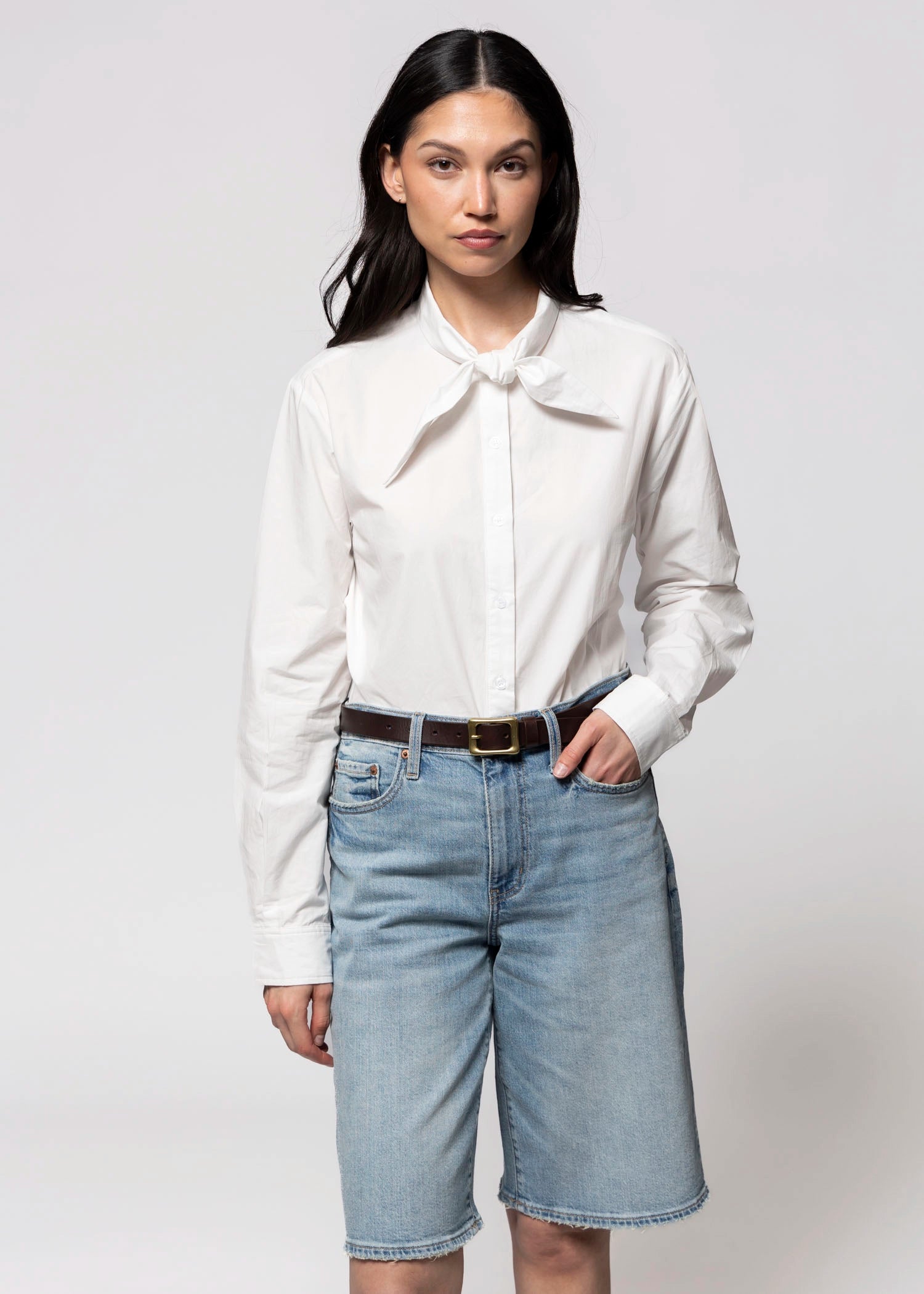swatch_Off White tie neck button down shirt