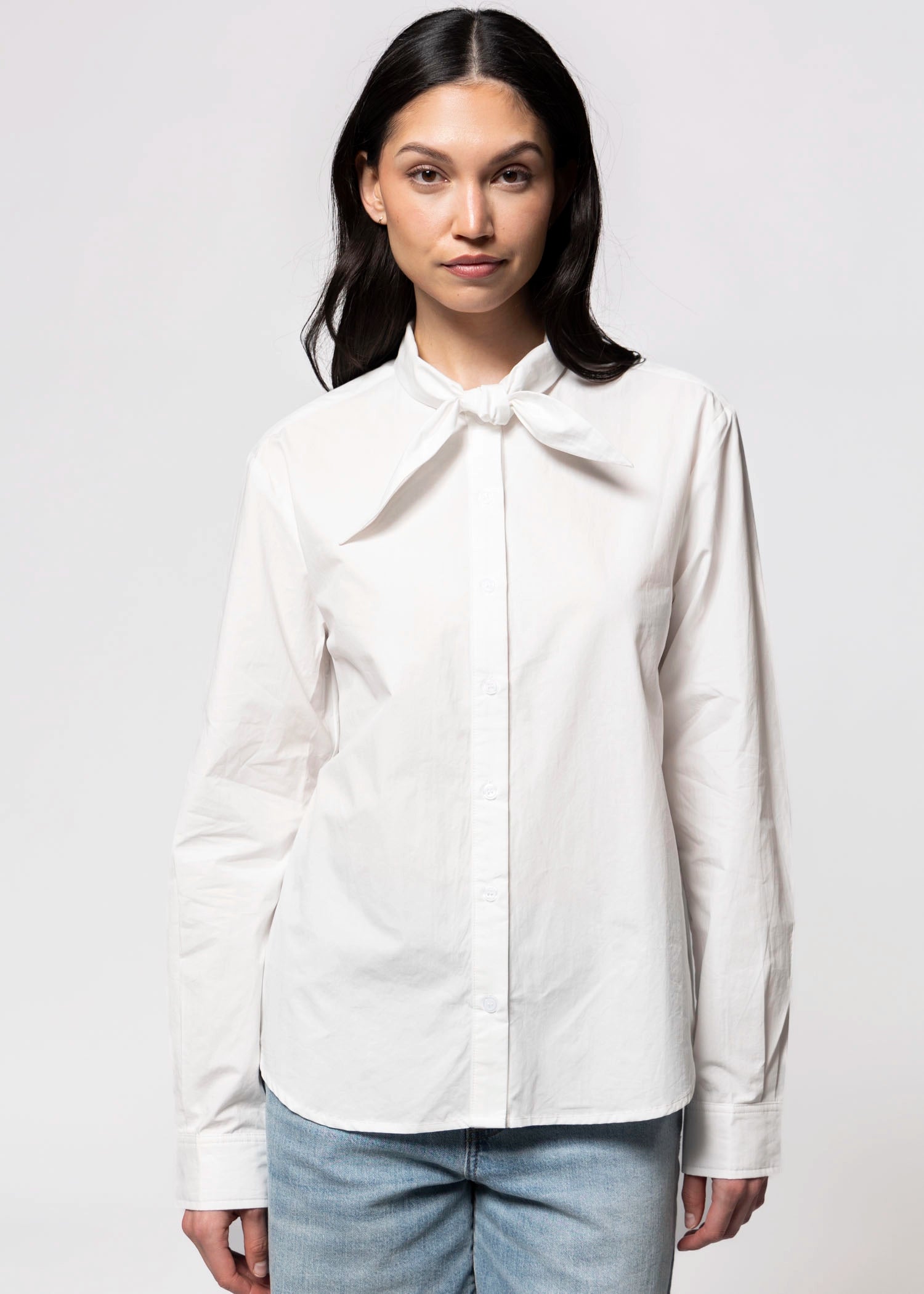 swatch_Off White tie neck button down shirt