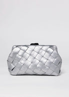 swatch_Silver olga berg quinn woven leather clutch
