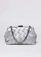 swatch_Silver olga berg quinn woven leather clutch