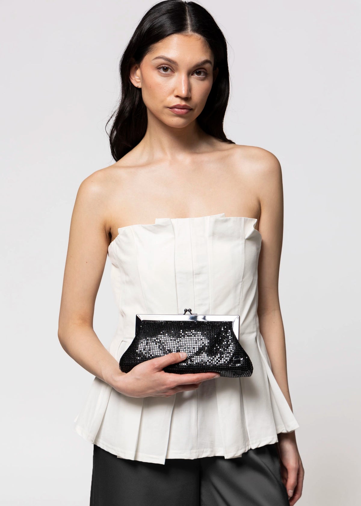 swatch_Black olga berg zara mesh frame clutch
