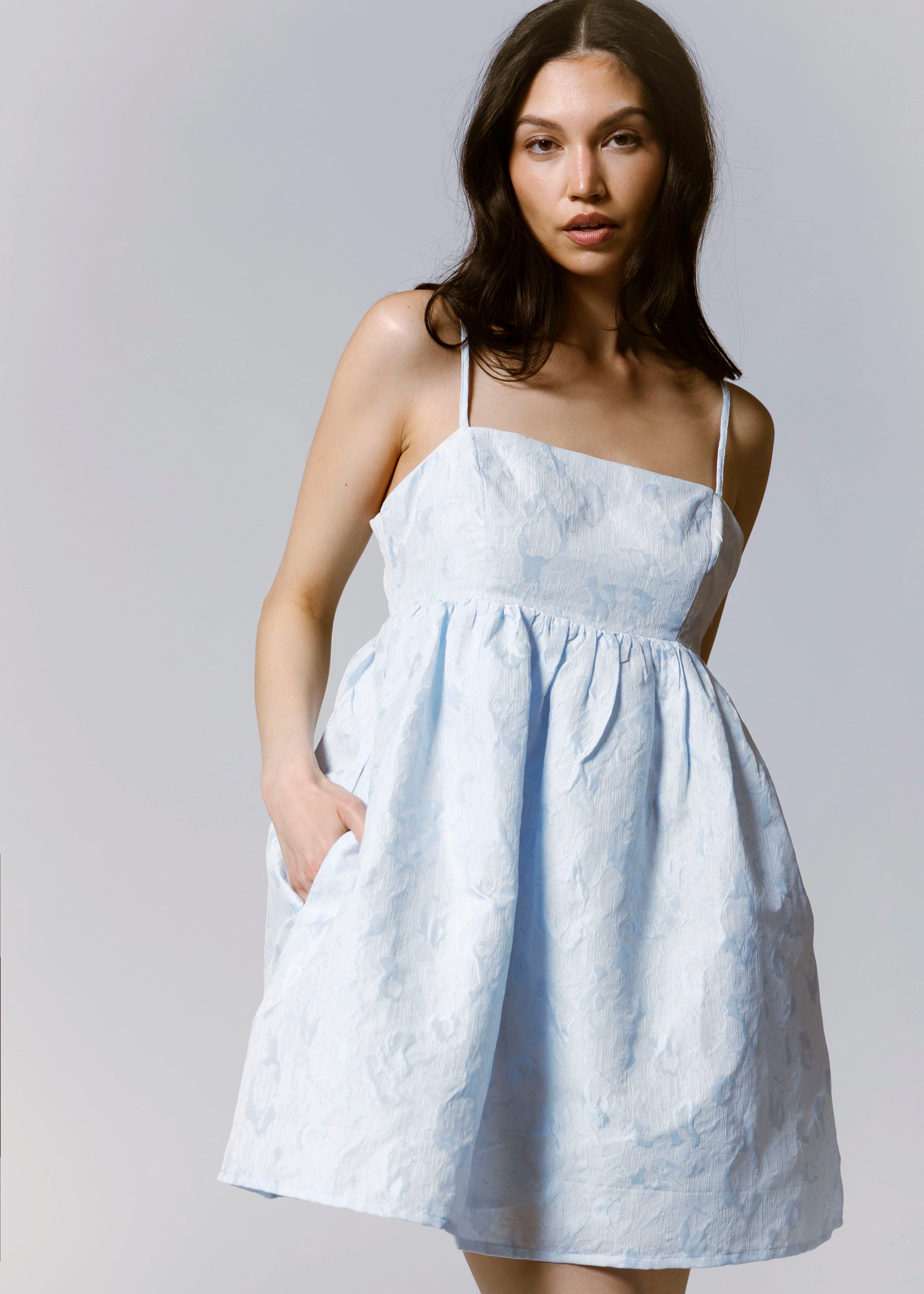 swatch_Light Blue babydoll mini dress