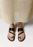 swatch_Black Leather l'idea leather toe ring sandal