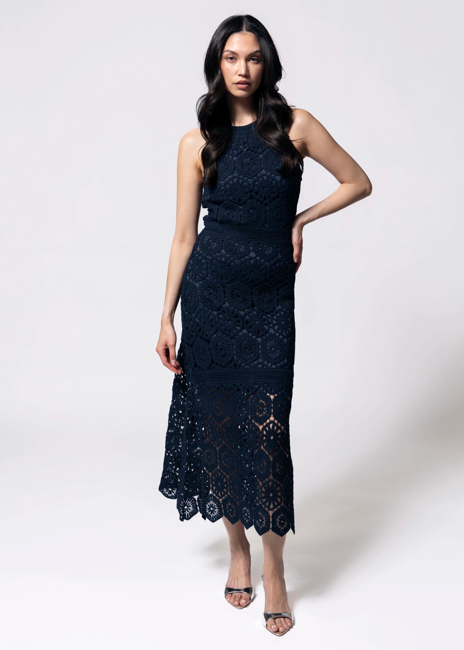 swatch_Navy fifteen twenty londyn crochet midi dress