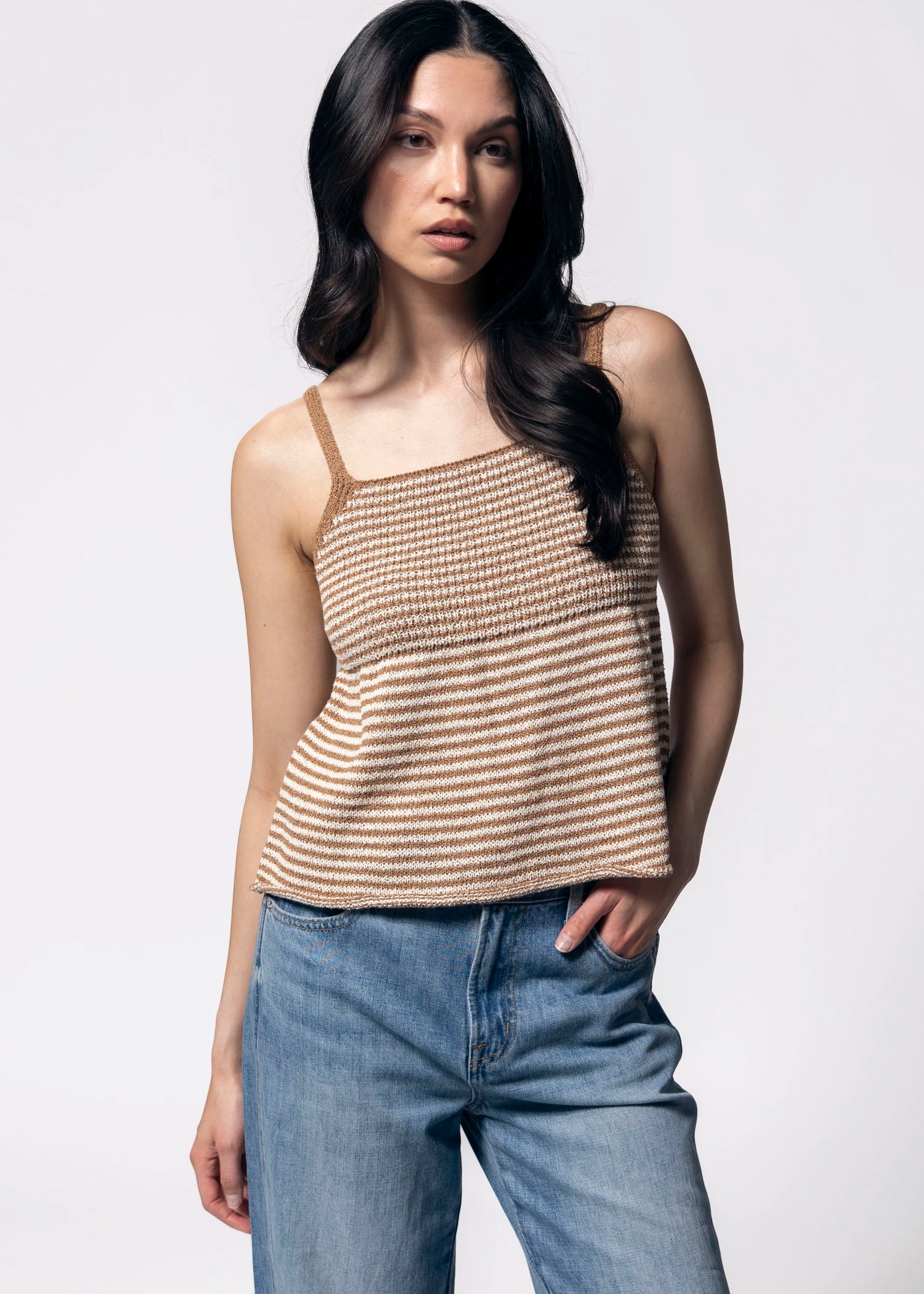 swatch_Mocha striped peplum knit tank