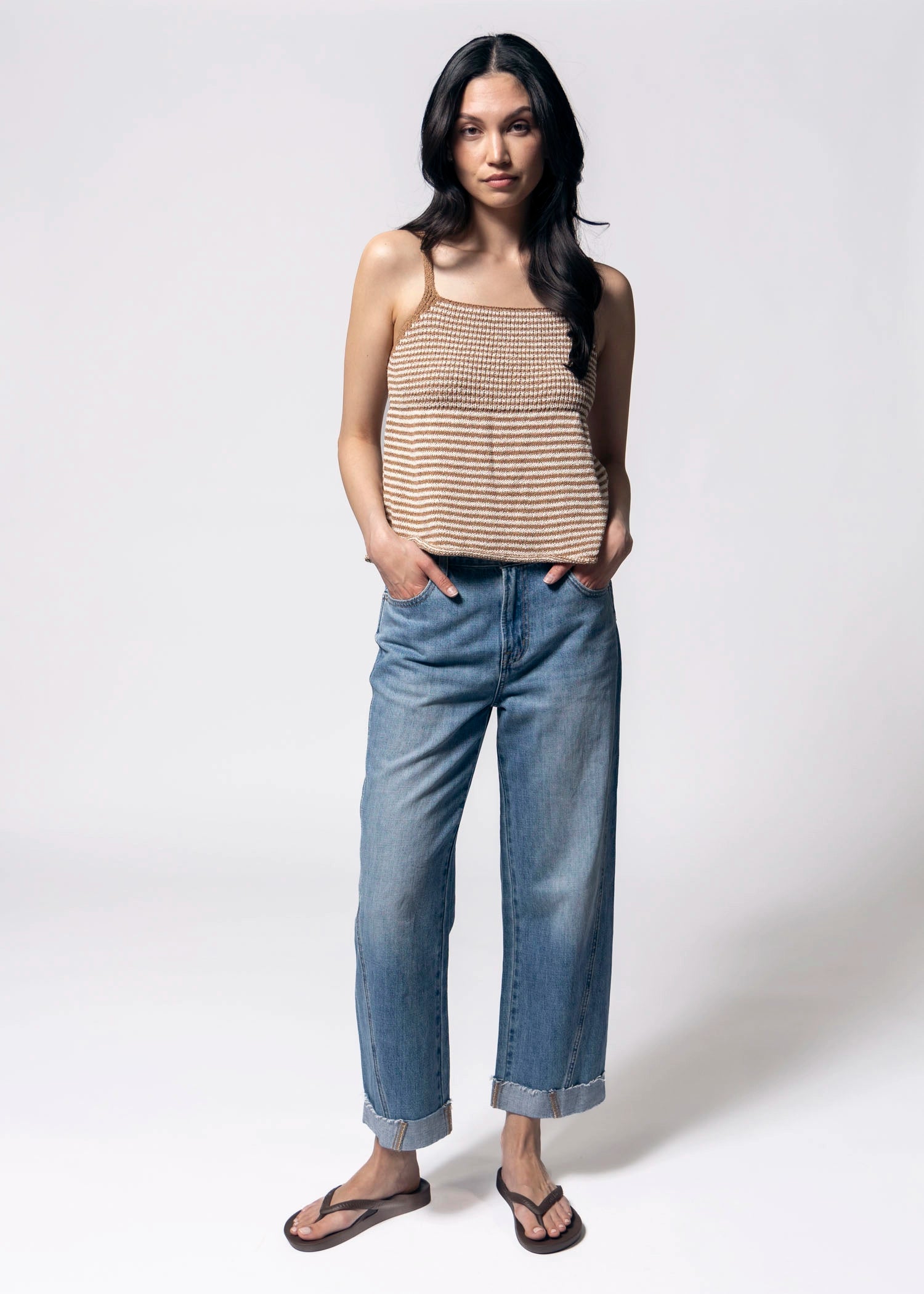 swatch_Mocha striped peplum knit tank