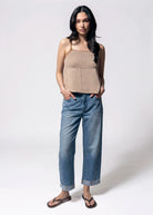 swatch_Mocha striped peplum knit tank