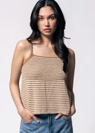 swatch_Mocha striped peplum knit tank