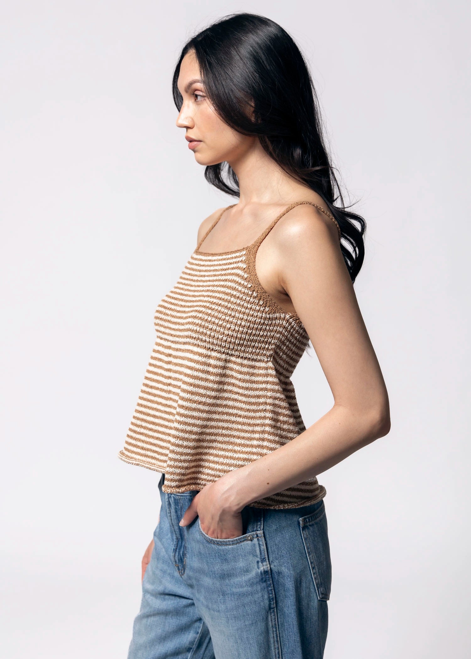 swatch_Mocha striped peplum knit tank