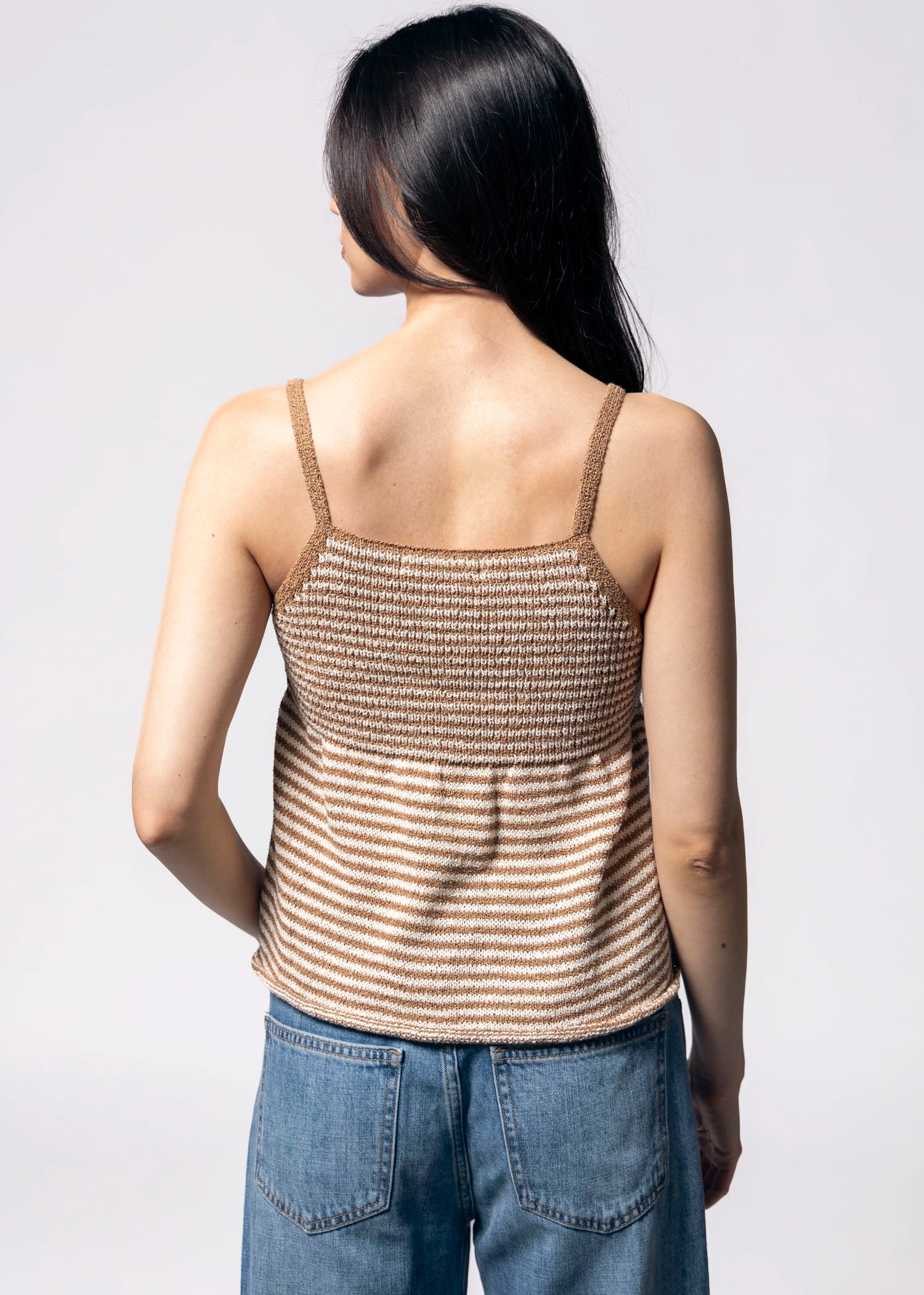 swatch_Mocha striped peplum knit tank