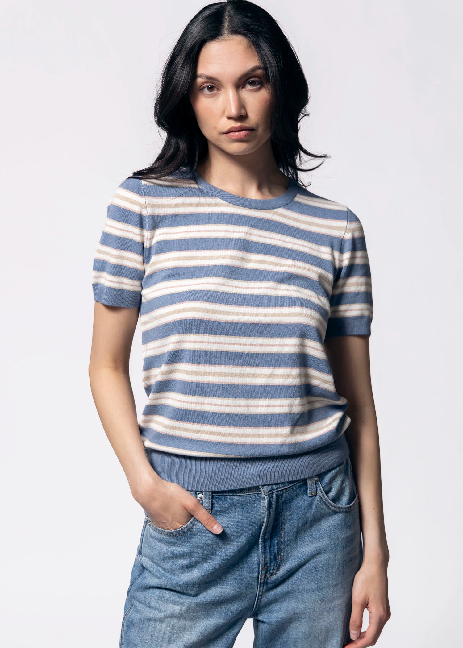 swatch_Dusty Blue short sleeve striped sweater