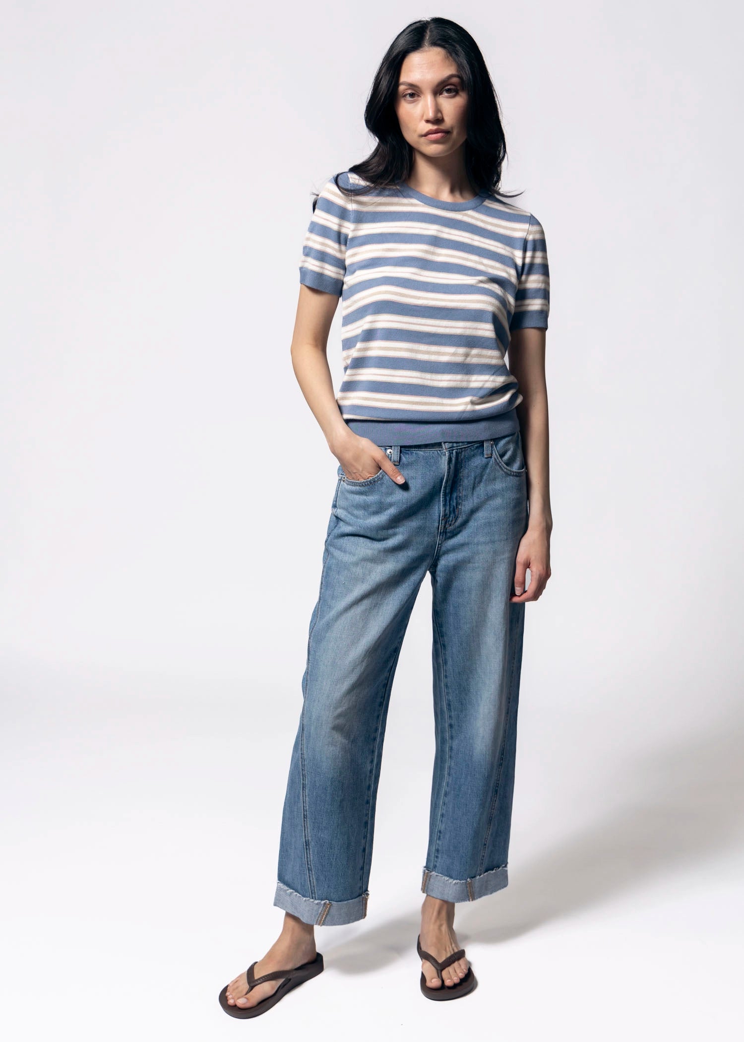 swatch_Dusty Blue short sleeve striped sweater