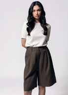 swatch_Brown knee length trouser shorts