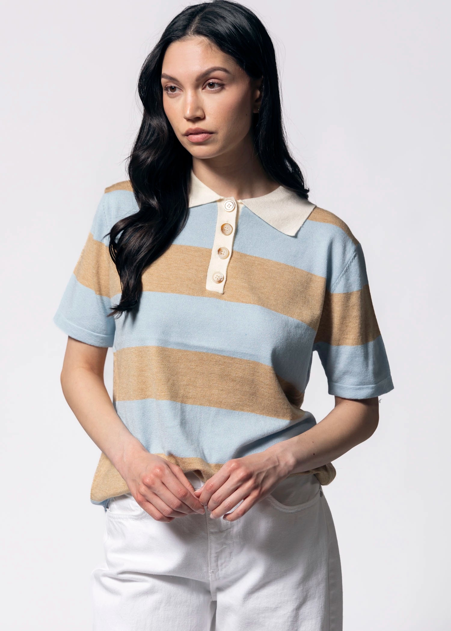 swatch_Toffee Blue striped knit polo