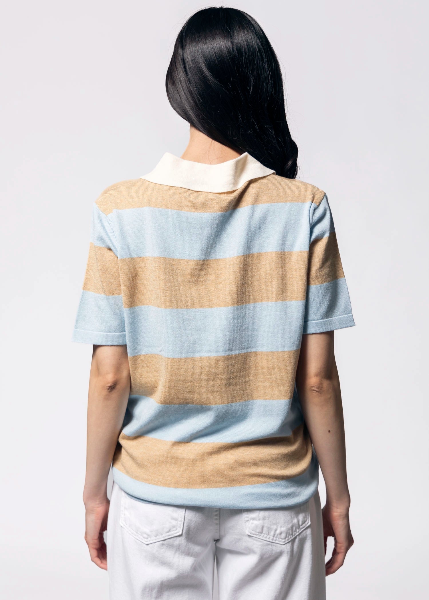 swatch_Toffee Blue striped knit polo