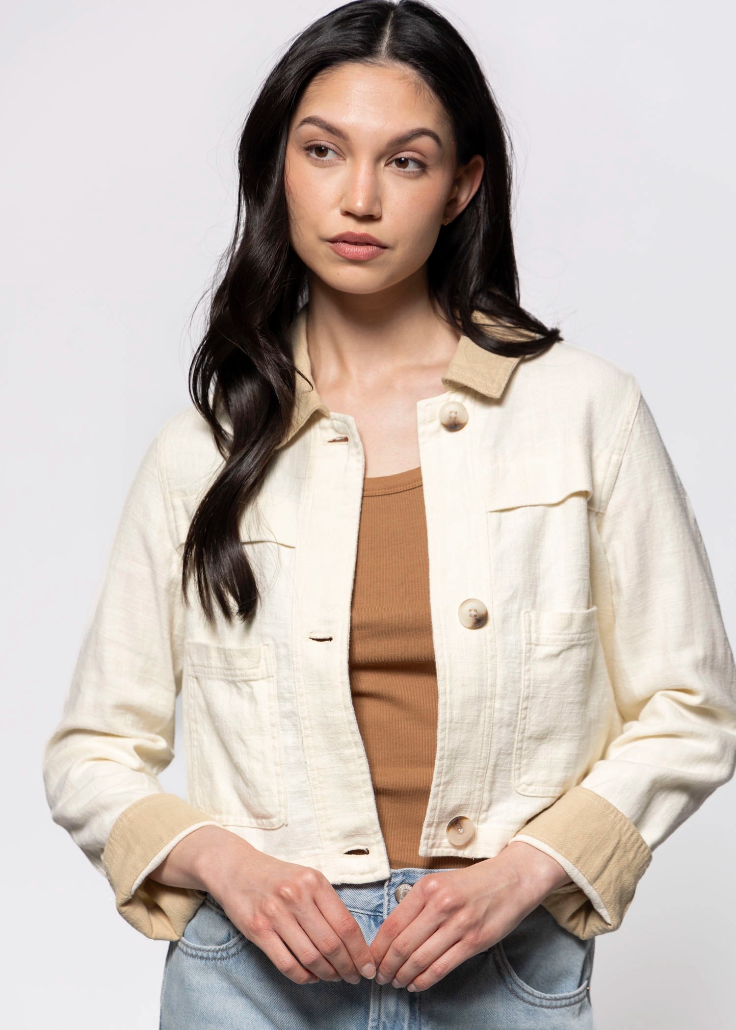 swatch_Cream blank NYC morning zen cropped utility jacket