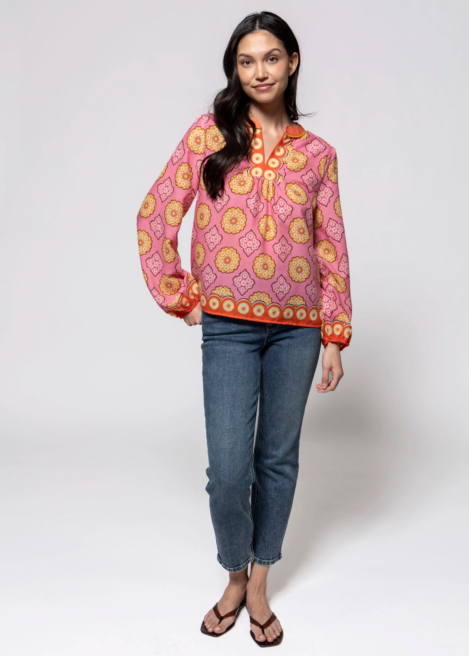 swatch_Pink Multi long sleeve printed blouse