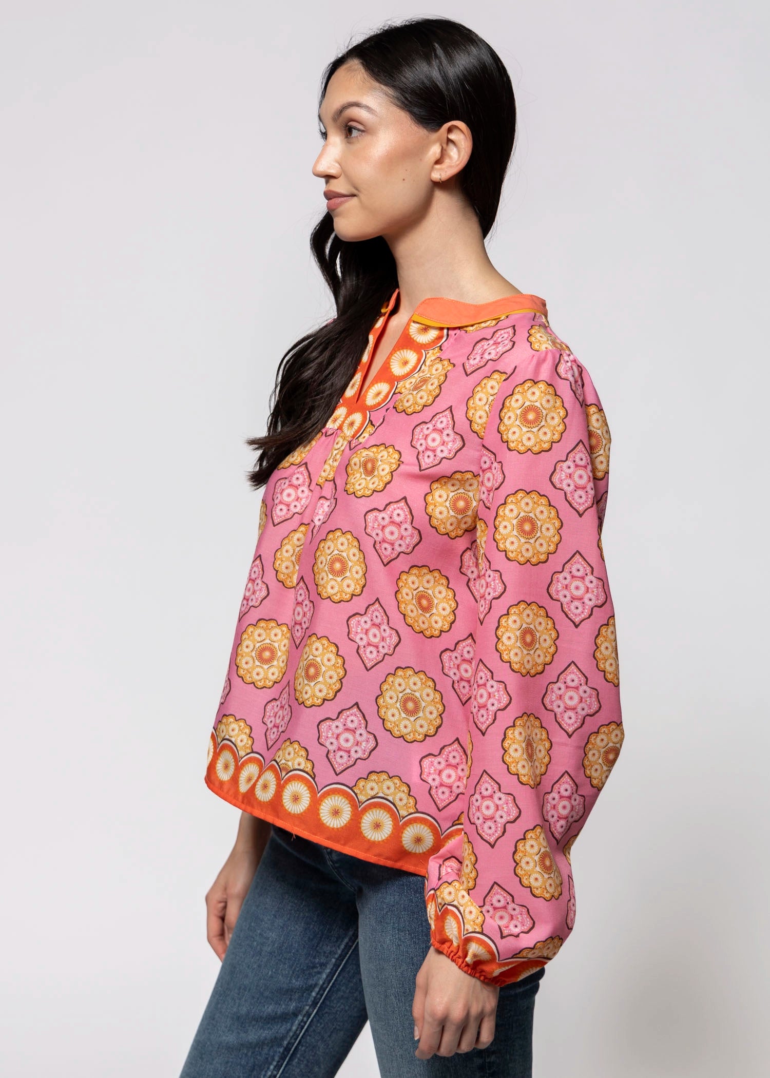 swatch_Pink Multi long sleeve printed blouse