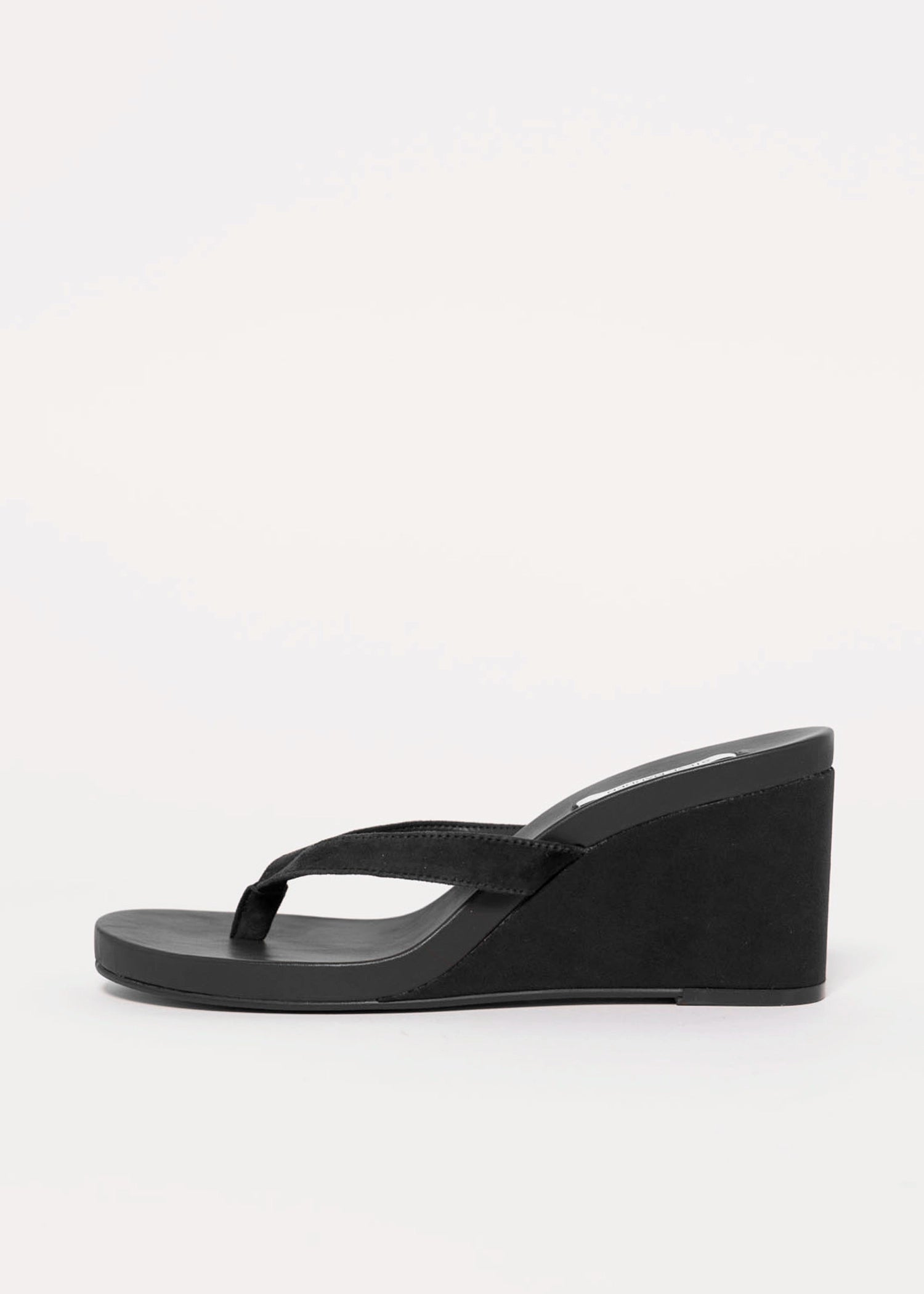 swatch_Black Suede steve madden playing wedge thong sandal