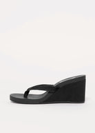 swatch_Black Suede steve madden playing wedge thong sandal