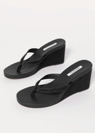 swatch_Black Suede steve madden playing wedge thong sandal