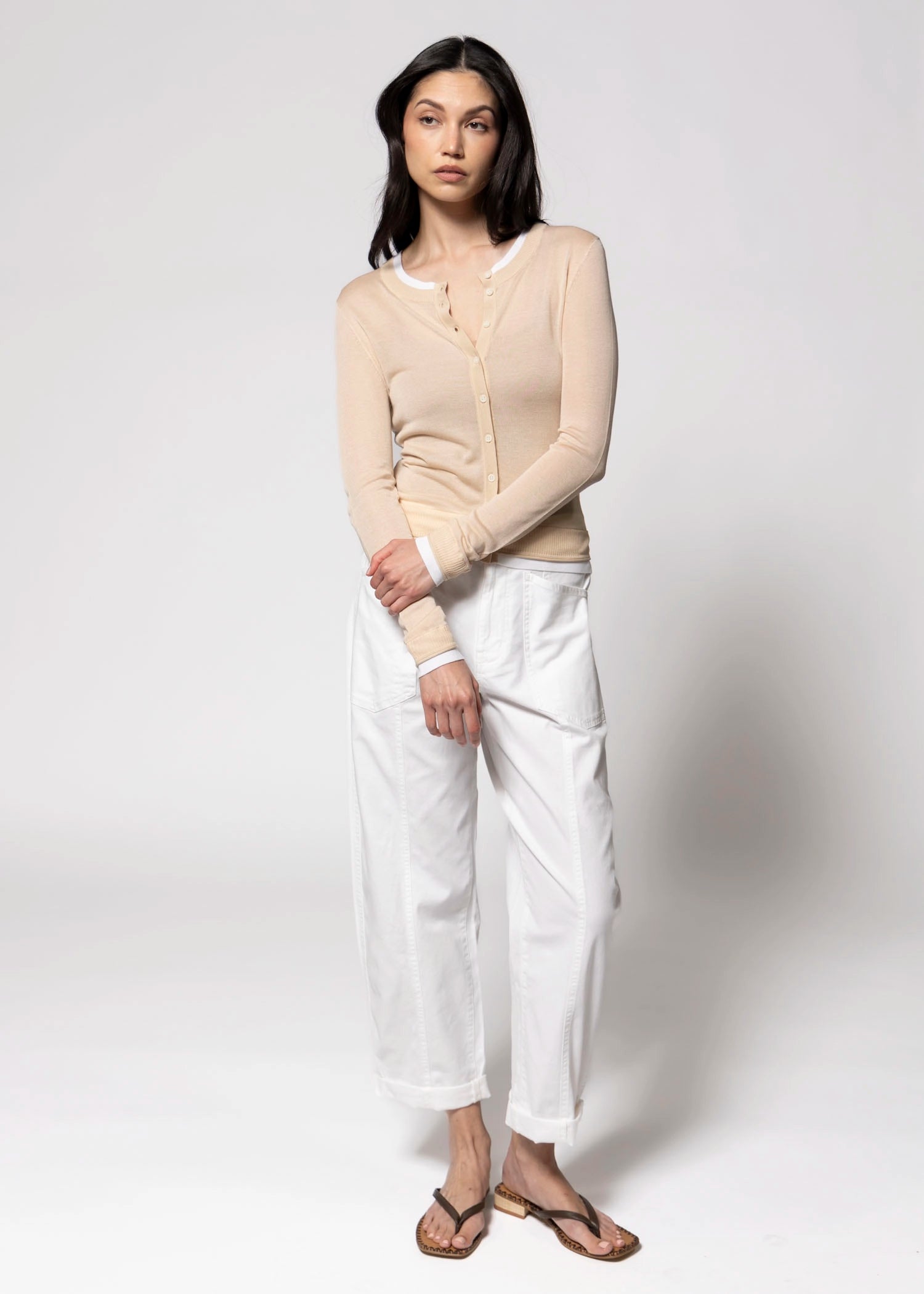 swatch_Sand/White central park coen west sheer layered cardi