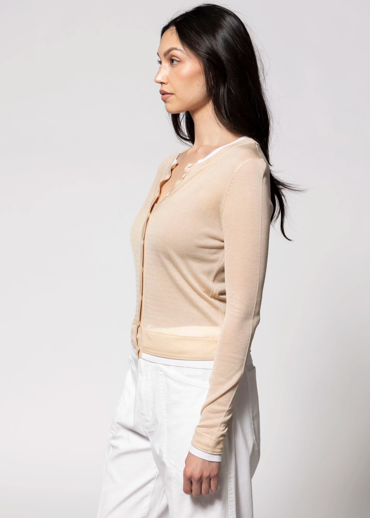 swatch_Sand/White central park coen west sheer layered cardi