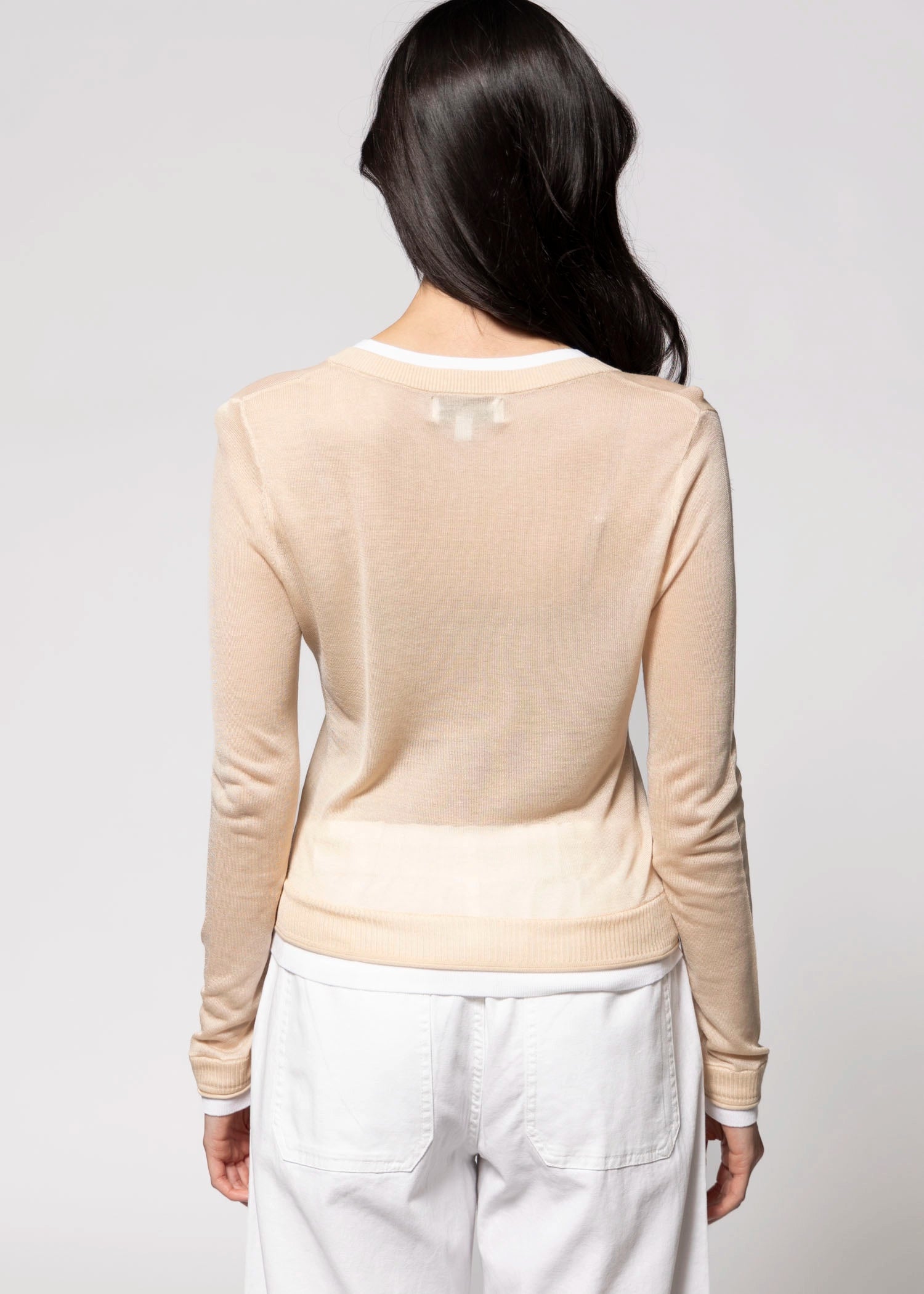 swatch_Sand/White central park coen west sheer layered cardi