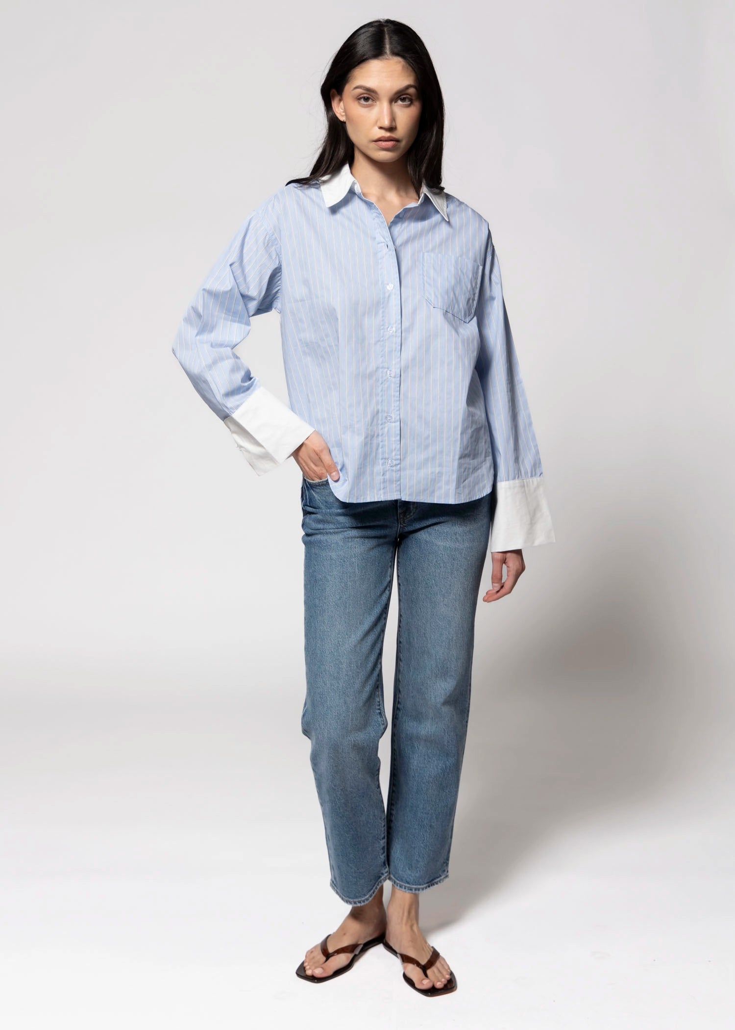swatch_Blue striped button down shirt