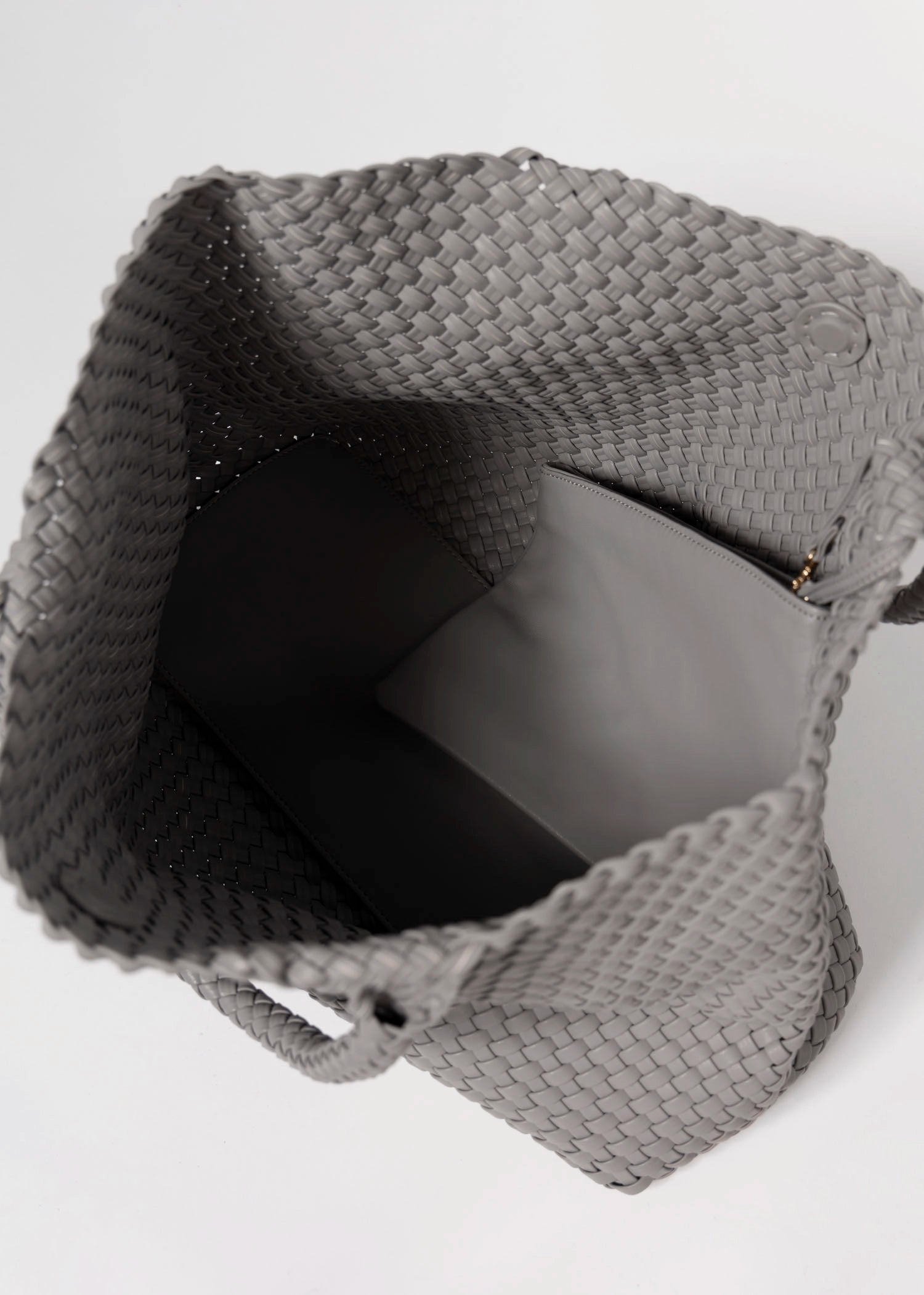 swatch_Grey vegan leather woven tote