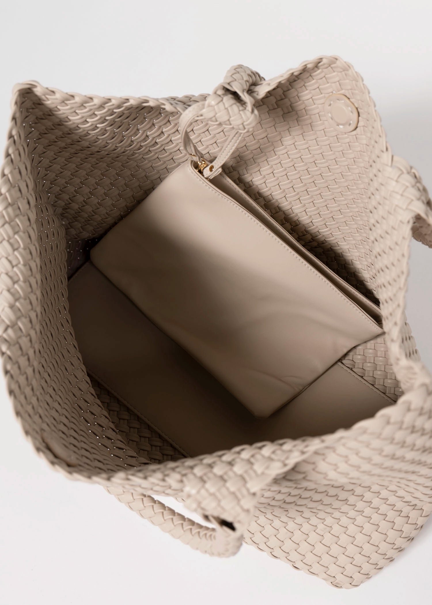 swatch_Ivory vegan leather woven tote