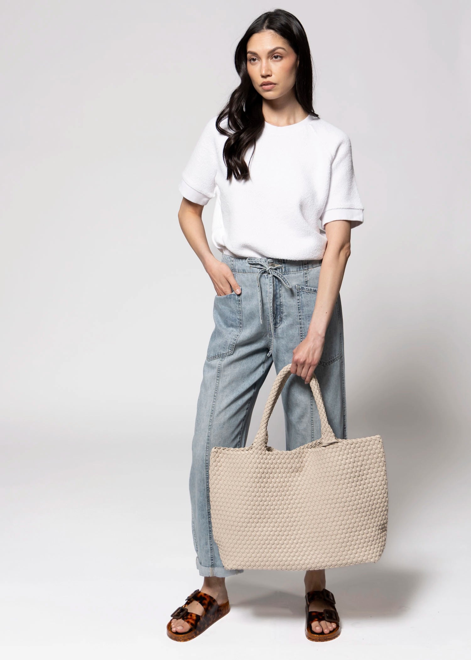 swatch_Ivory vegan leather woven tote