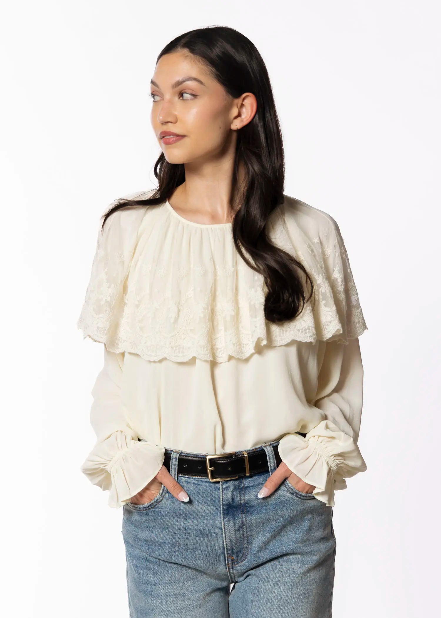 swatch_neutrals lace cape blouse apparel