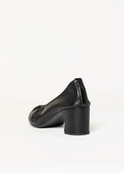 swatch_Black Leather ruched pump shoes