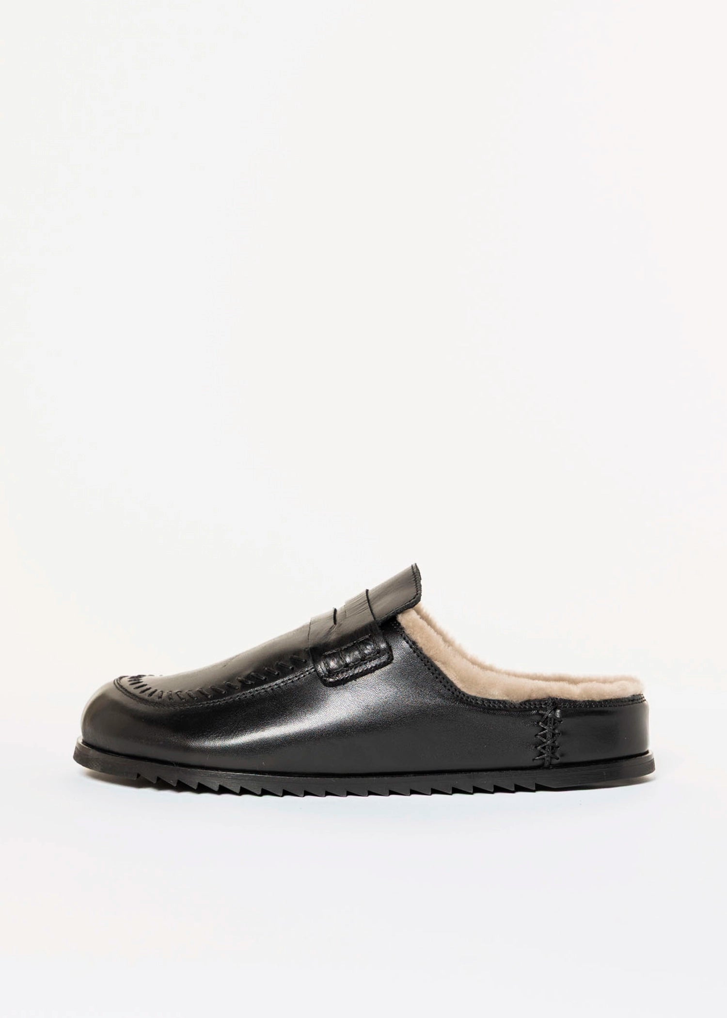 swatch_Black Leather shearling lined clog shoes