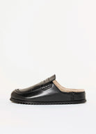 swatch_Black Leather shearling lined clog shoes