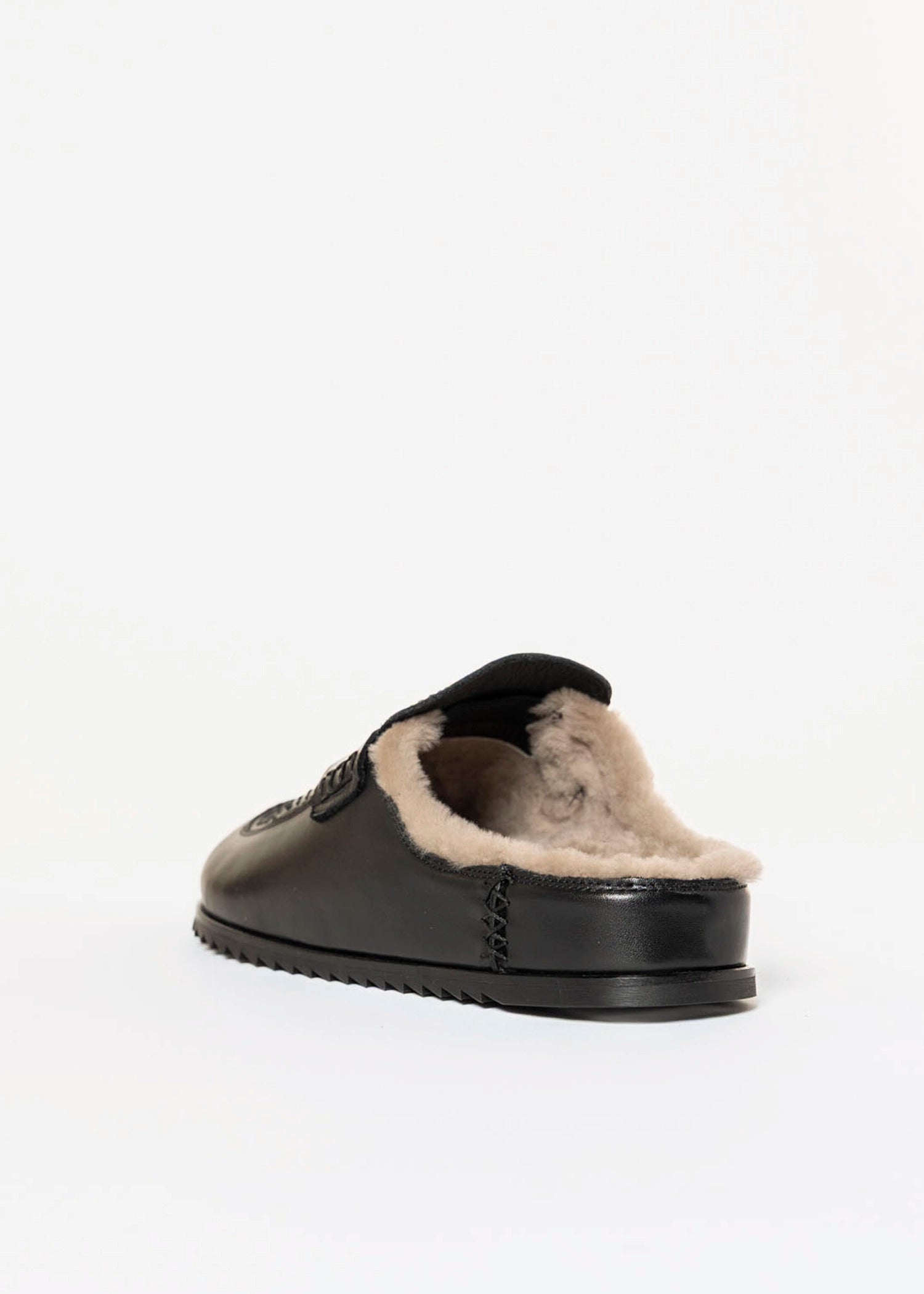 swatch_Black Leather shearling lined clog shoes