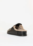 swatch_Black Leather shearling lined clog shoes