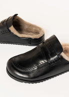 swatch_Black Leather shearling lined clog shoes