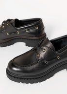 swatch_Black Leather lug sole boat shoe shoes