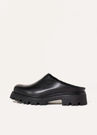 swatch_Black Leather fur lined clog shoes