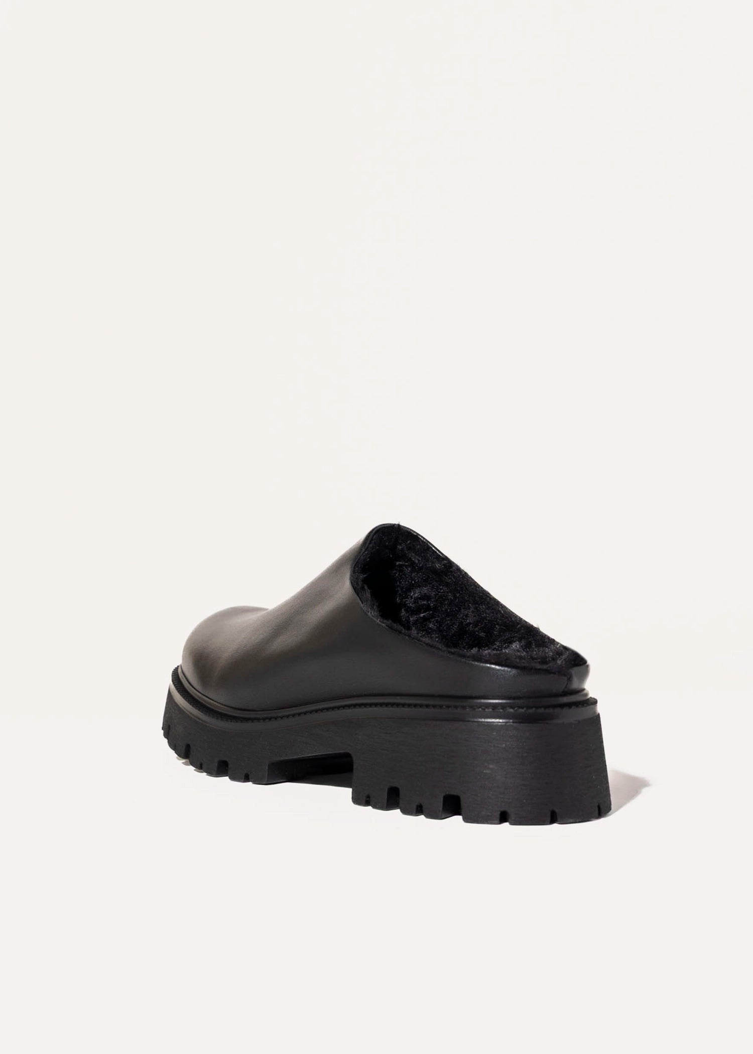 swatch_Black Leather fur lined clog shoes