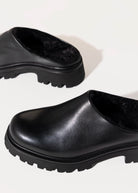 swatch_Black Leather fur lined clog shoes