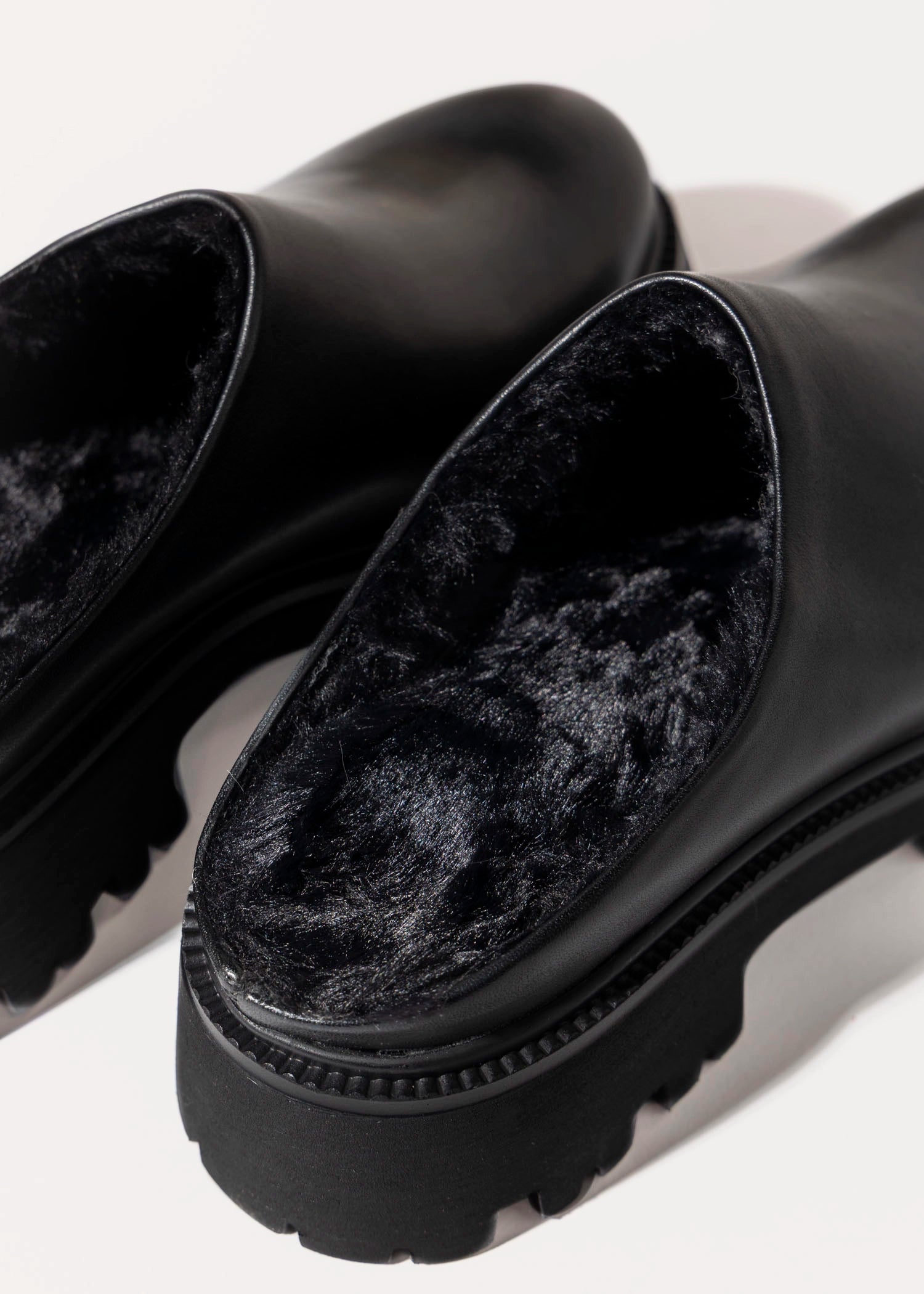 swatch_Black Leather fur lined clog shoes