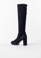swatch_Navy Suede knee high heeled boot boots