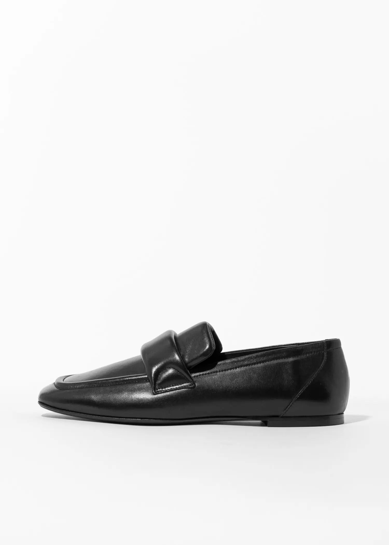 swatch_black leather leather loafer flat shoes