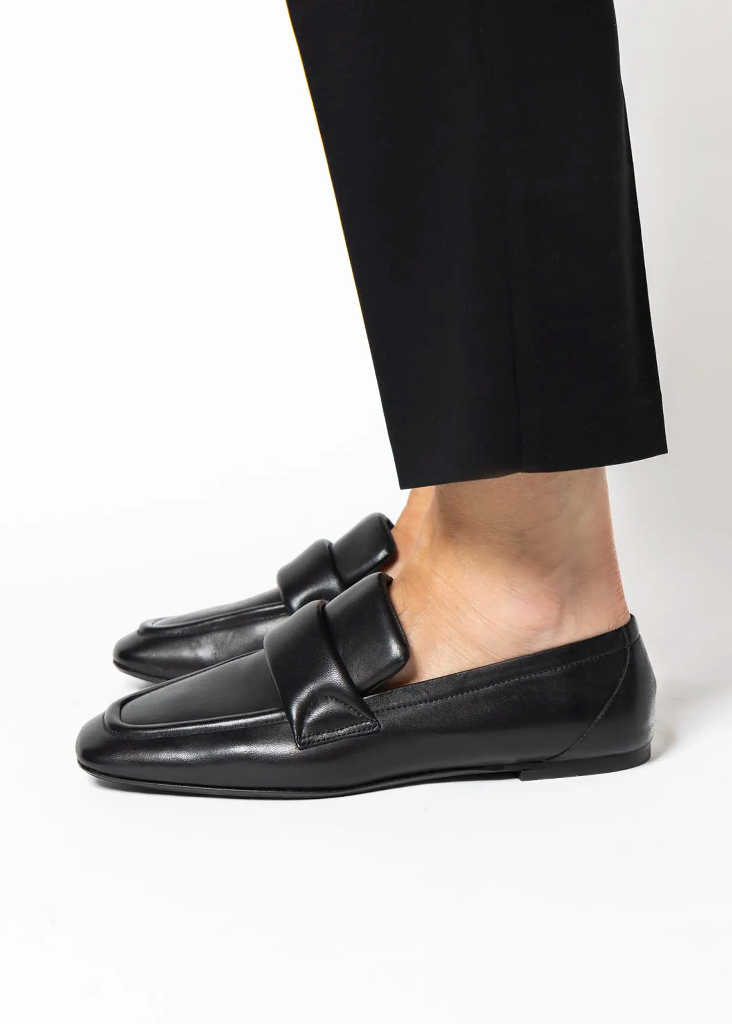 swatch_black leather leather loafer flat shoes