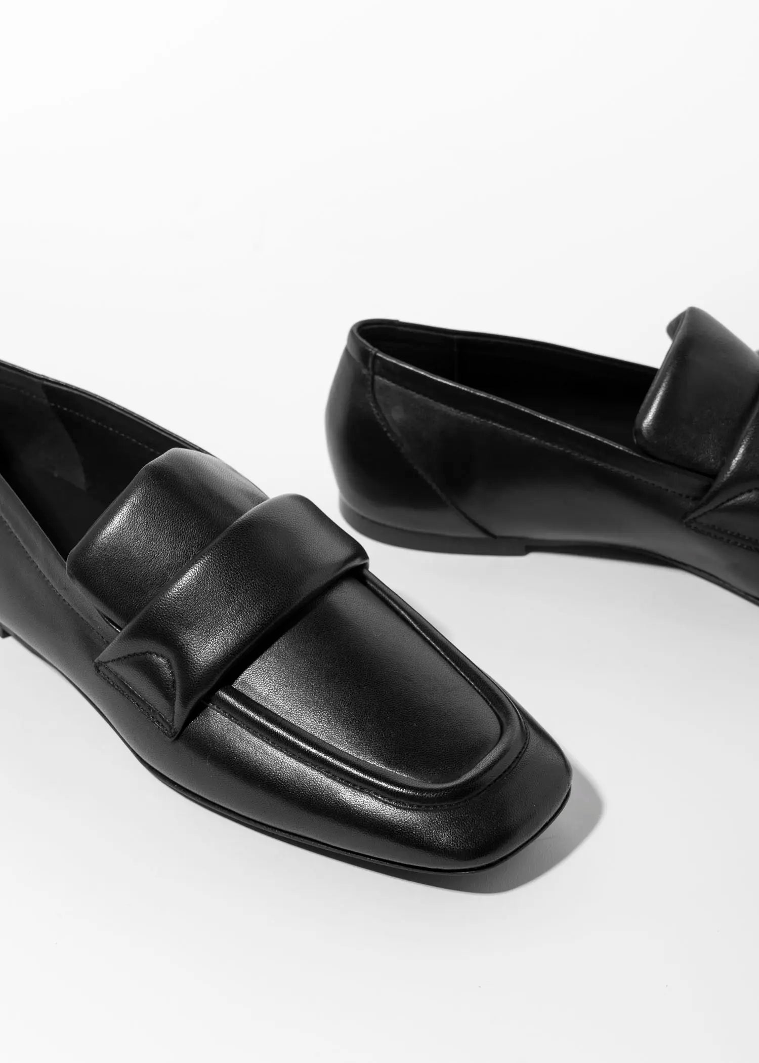 swatch_black leather leather loafer flat shoes
