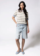 swatch_Ivory/Blue striped knit tshirt